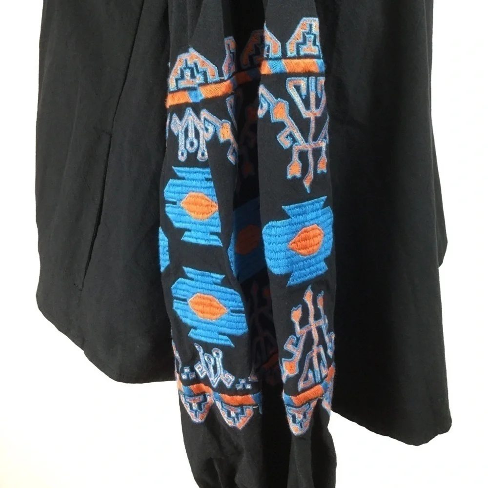 Puff‎ sleeve embroidered boho tie front jacket top
